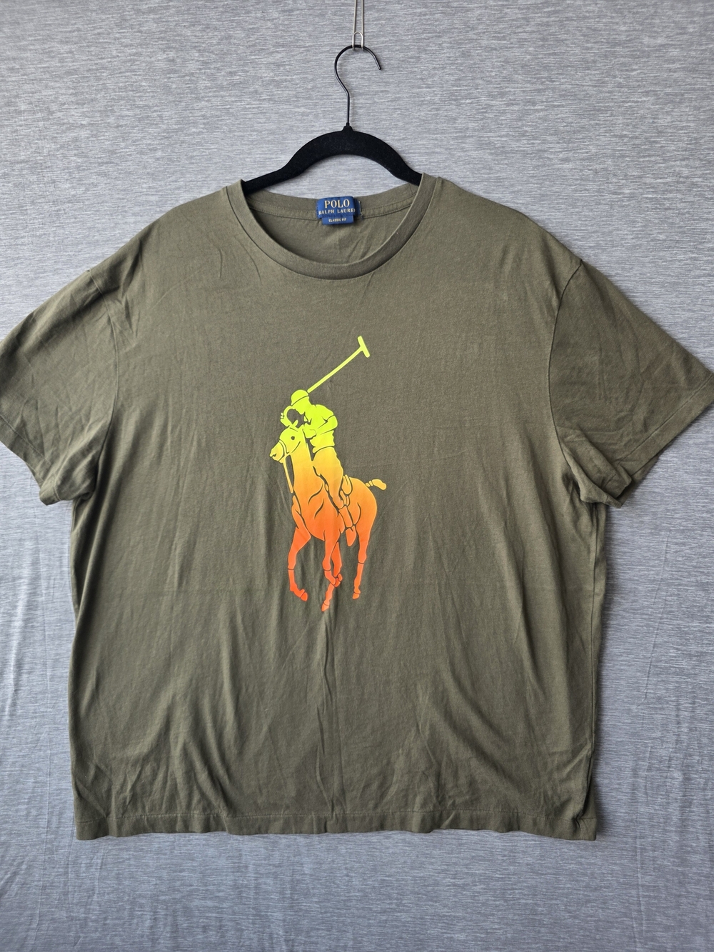 Polo Ralph Lauren Big Pony Graphic T-Shirt Olive Neon Ombre Classic Fit